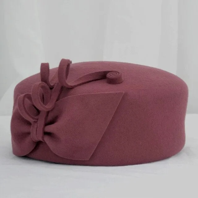 Aidase 100% Wool Felt Berets Women Party Flower Formal Fedora Hat Banquet Grace Woolen Pillbox Cap Beautiful Fascinator