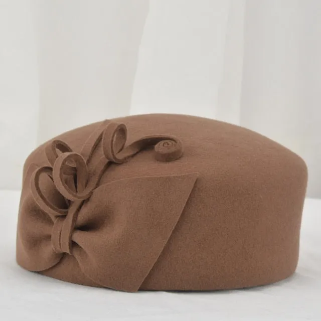Aidase 100% Wool Felt Berets Women Party Flower Formal Fedora Hat Banquet Grace Woolen Pillbox Cap Beautiful Fascinator