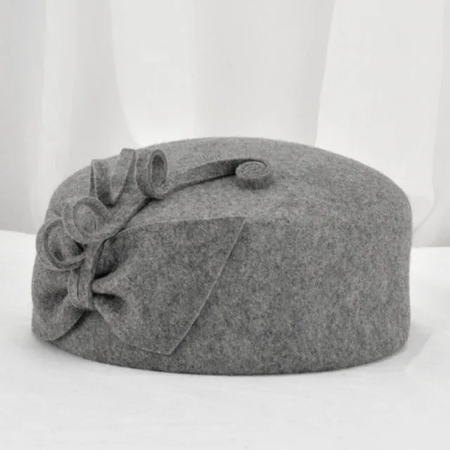 Aidase 100% Wool Felt Berets Women Party Flower Formal Fedora Hat Banquet Grace Woolen Pillbox Cap Beautiful Fascinator