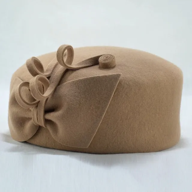 Aidase 100% Wool Felt Berets Women Party Flower Formal Fedora Hat Banquet Grace Woolen Pillbox Cap Beautiful Fascinator