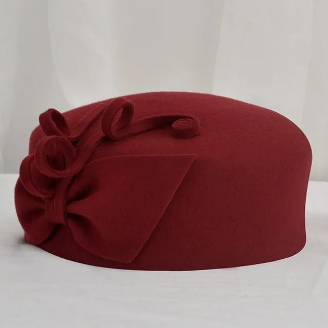 Aidase 100% Wool Felt Berets Women Party Flower Formal Fedora Hat Banquet Grace Woolen Pillbox Cap Beautiful Fascinator