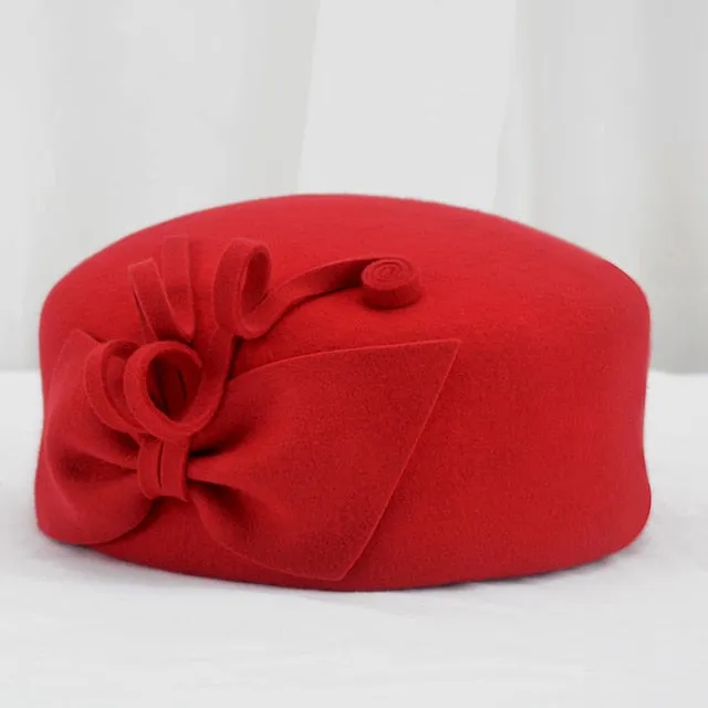 Aidase 100% Wool Felt Berets Women Party Flower Formal Fedora Hat Banquet Grace Woolen Pillbox Cap Beautiful Fascinator