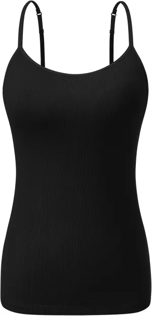 Air Curvey Womens Ribbed Spaghetti Tank Top Adjustable Shelf Bra Camisole Casual Summer Y2K Outfit Cami Shirt 2025