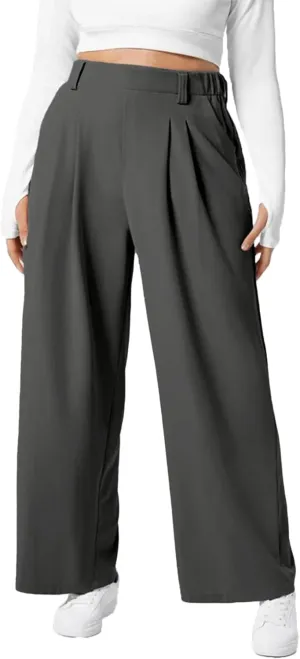 Eytino Womens Plus Size Wide Leg Dress Pants Elastic High Waisted Casual Waffle Palazzo Pants Trousers with Pockets(1X-5X)