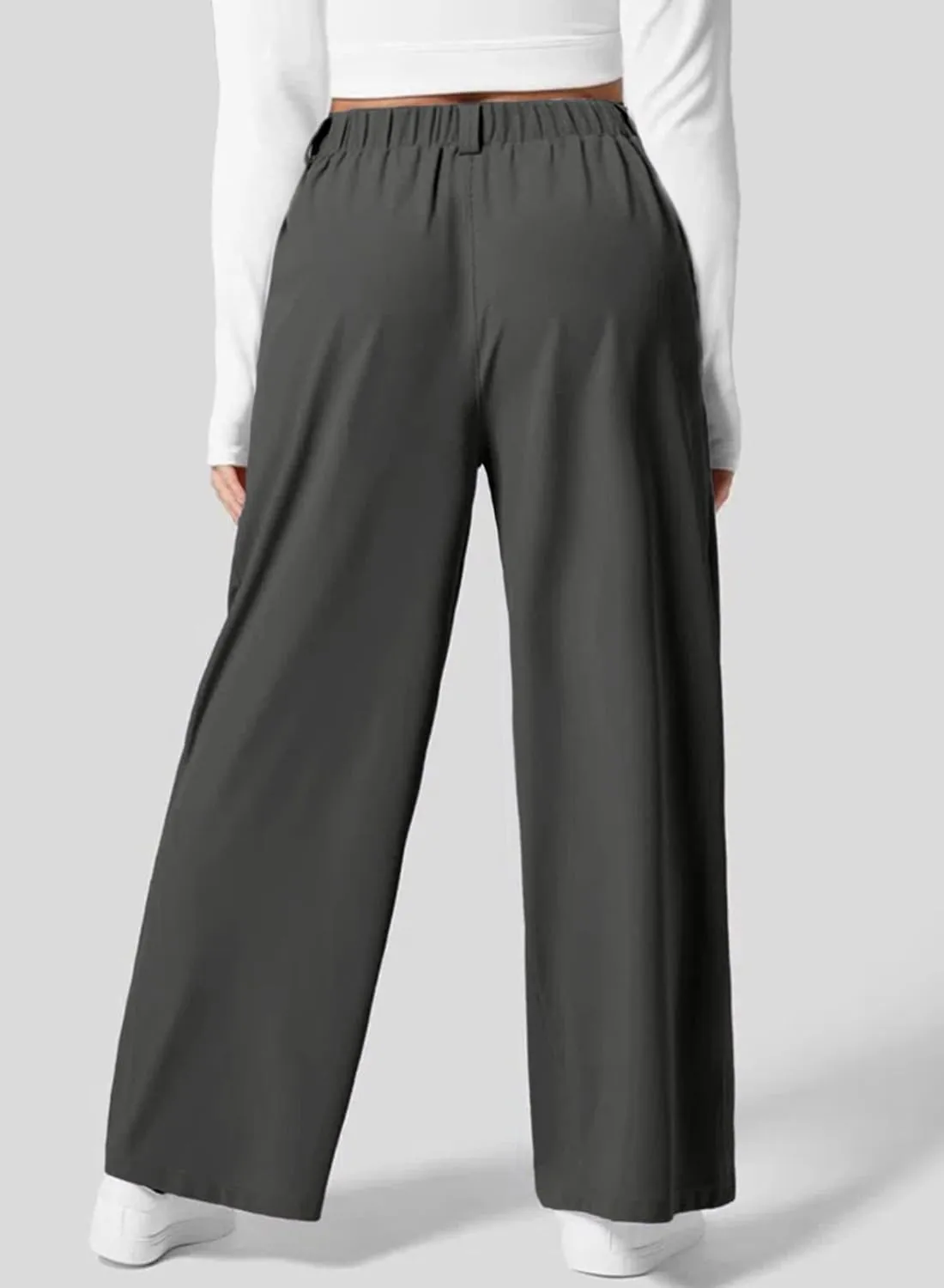 Eytino Womens Plus Size Wide Leg Dress Pants Elastic High Waisted Casual Waffle Palazzo Pants Trousers with Pockets(1X-5X)