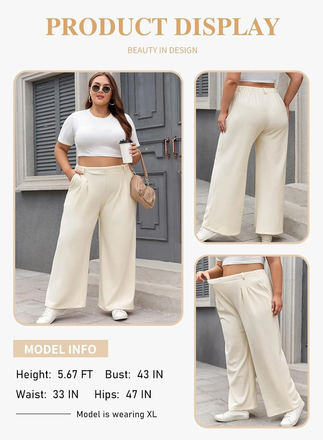 Eytino Womens Plus Size Wide Leg Dress Pants Elastic High Waisted Casual Waffle Palazzo Pants Trousers with Pockets(1X-5X)