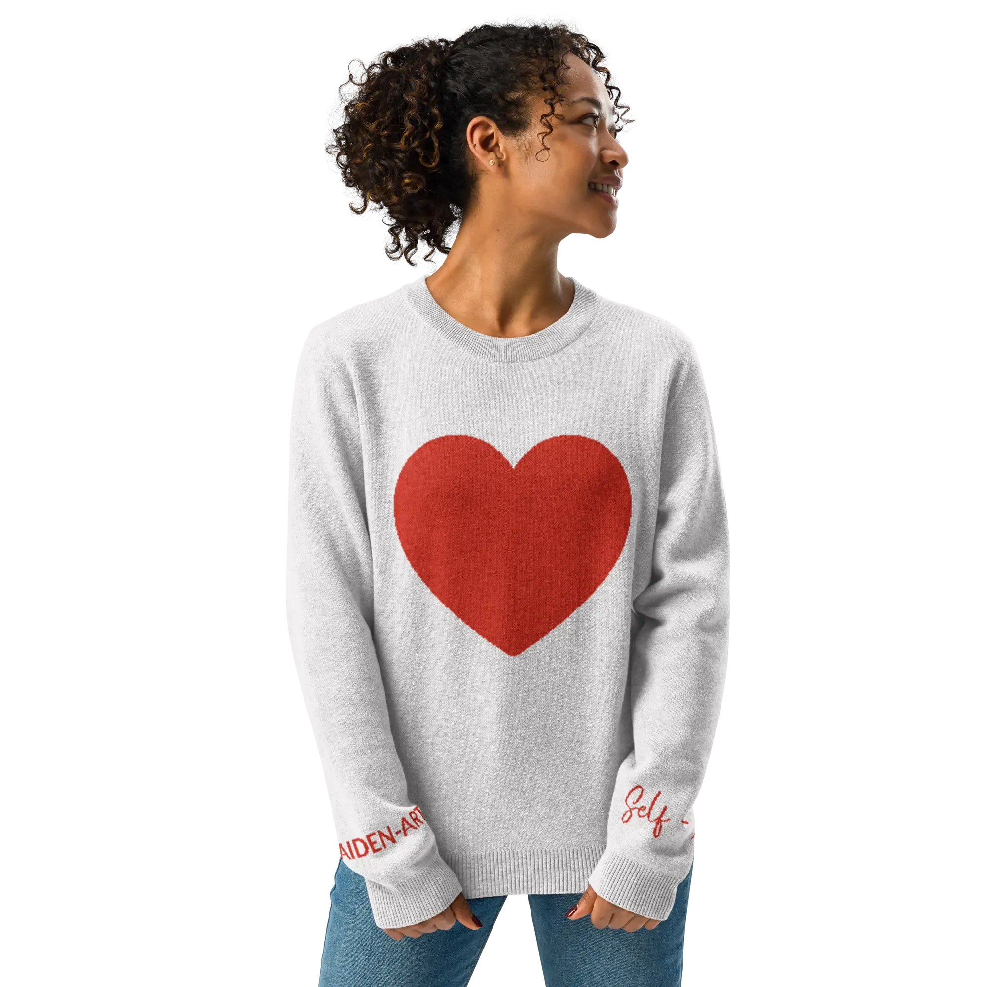 Heart - Knitted crew neck sweater BLEACH