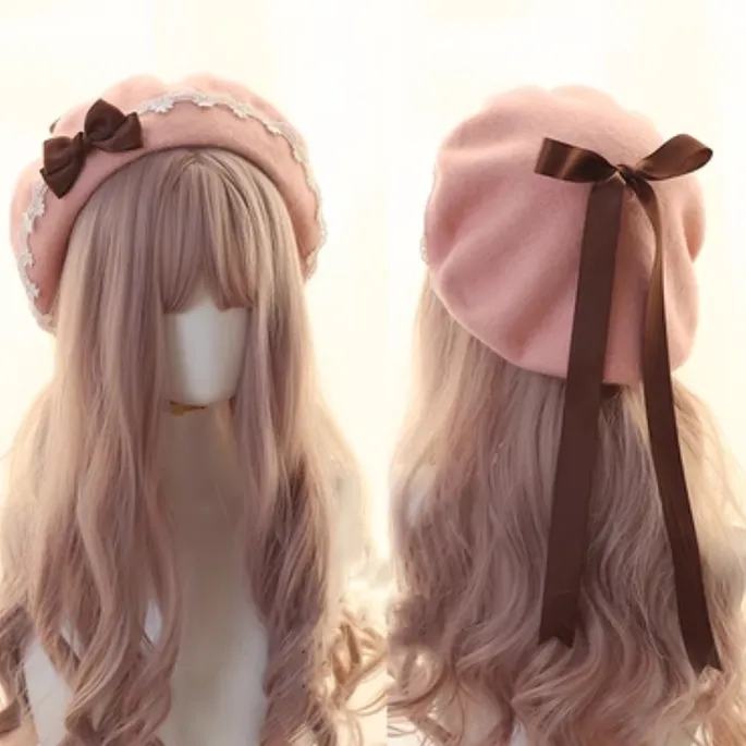 Japanese Lolita Sweet Hat Lace Butterfly Bow Multicolored Berets