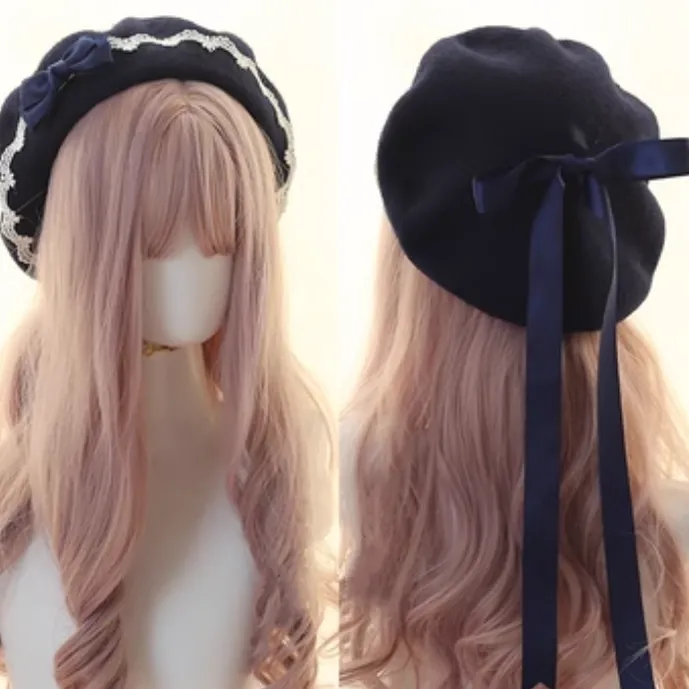 Japanese Lolita Sweet Hat Lace Butterfly Bow Multicolored Berets