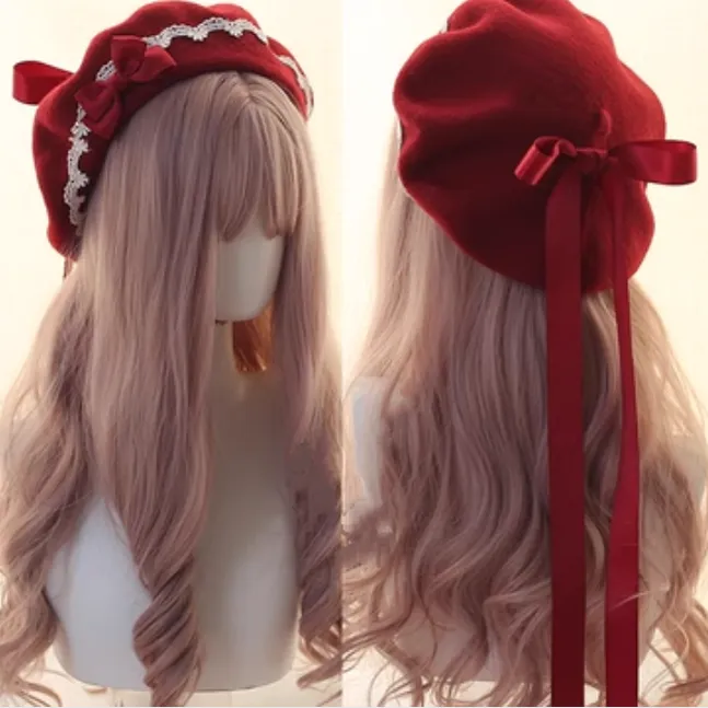 Japanese Lolita Sweet Hat Lace Butterfly Bow Multicolored Berets