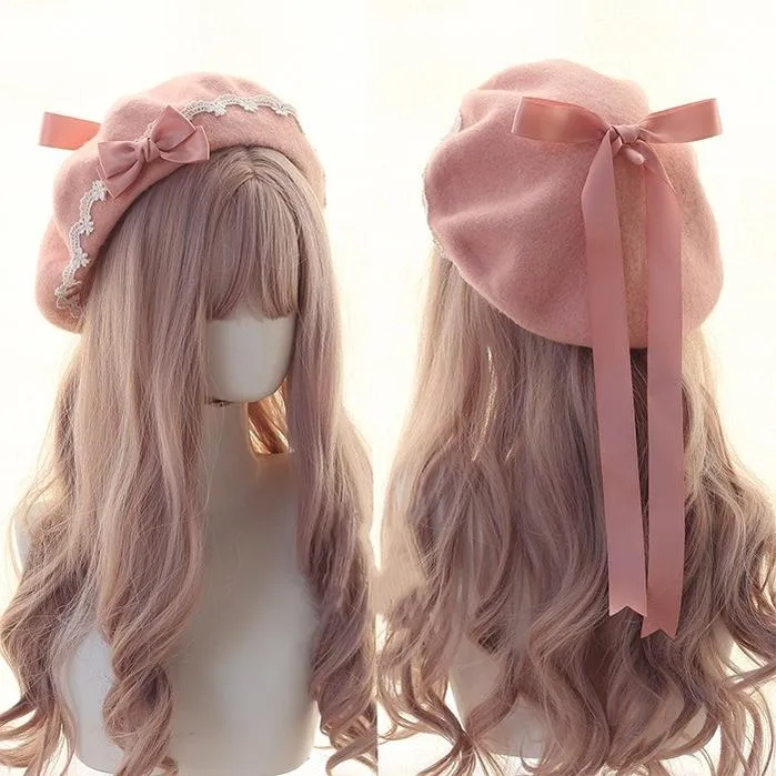 Japanese Lolita Sweet Hat Lace Butterfly Bow Multicolored Berets