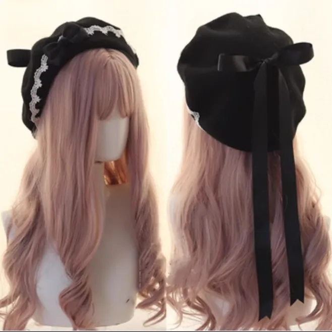 Japanese Lolita Sweet Hat Lace Butterfly Bow Multicolored Berets