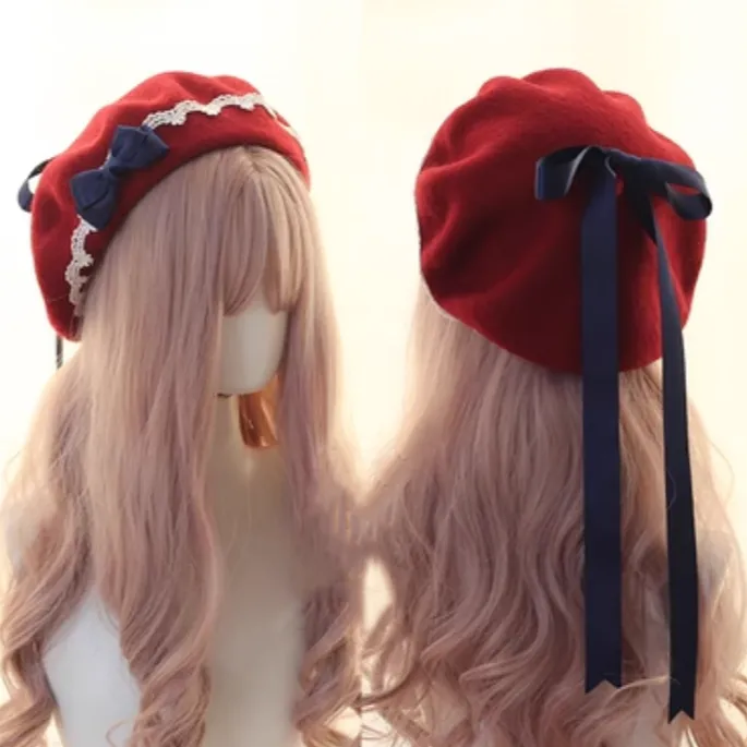 Japanese Lolita Sweet Hat Lace Butterfly Bow Multicolored Berets