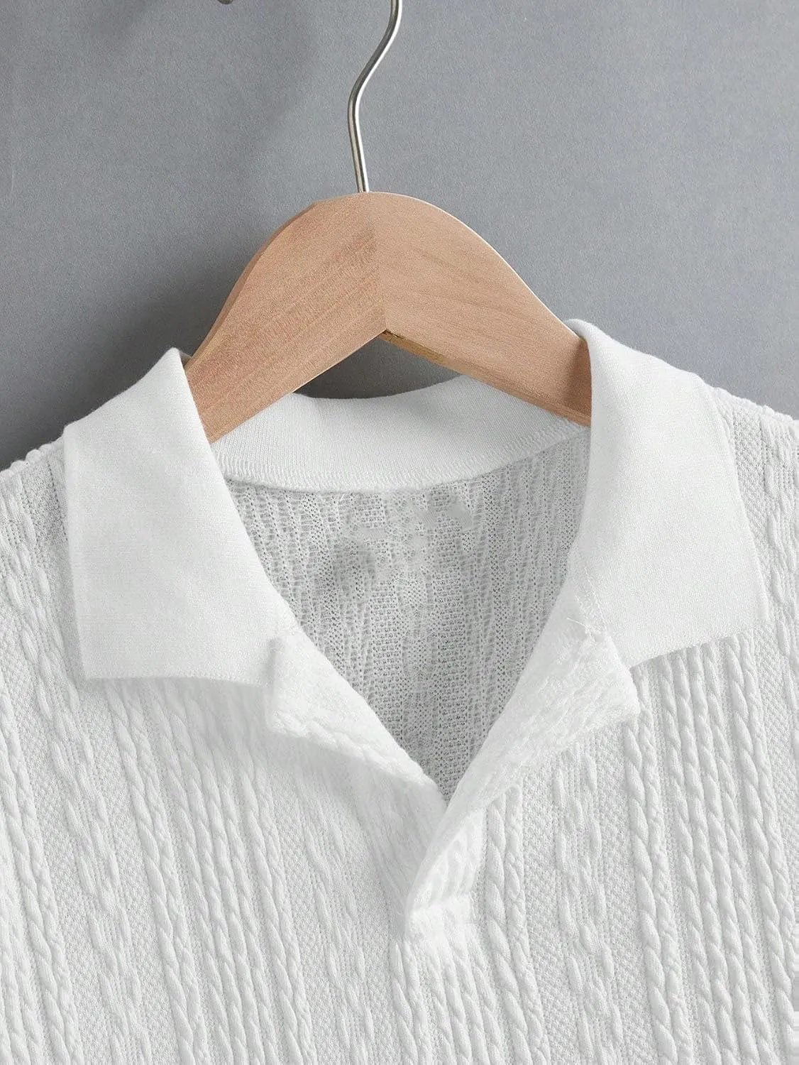 OYOANGLE Boy's Short Sleeve Collar Neck Cable Knitted Solid Plain Golf Uniform Shirt