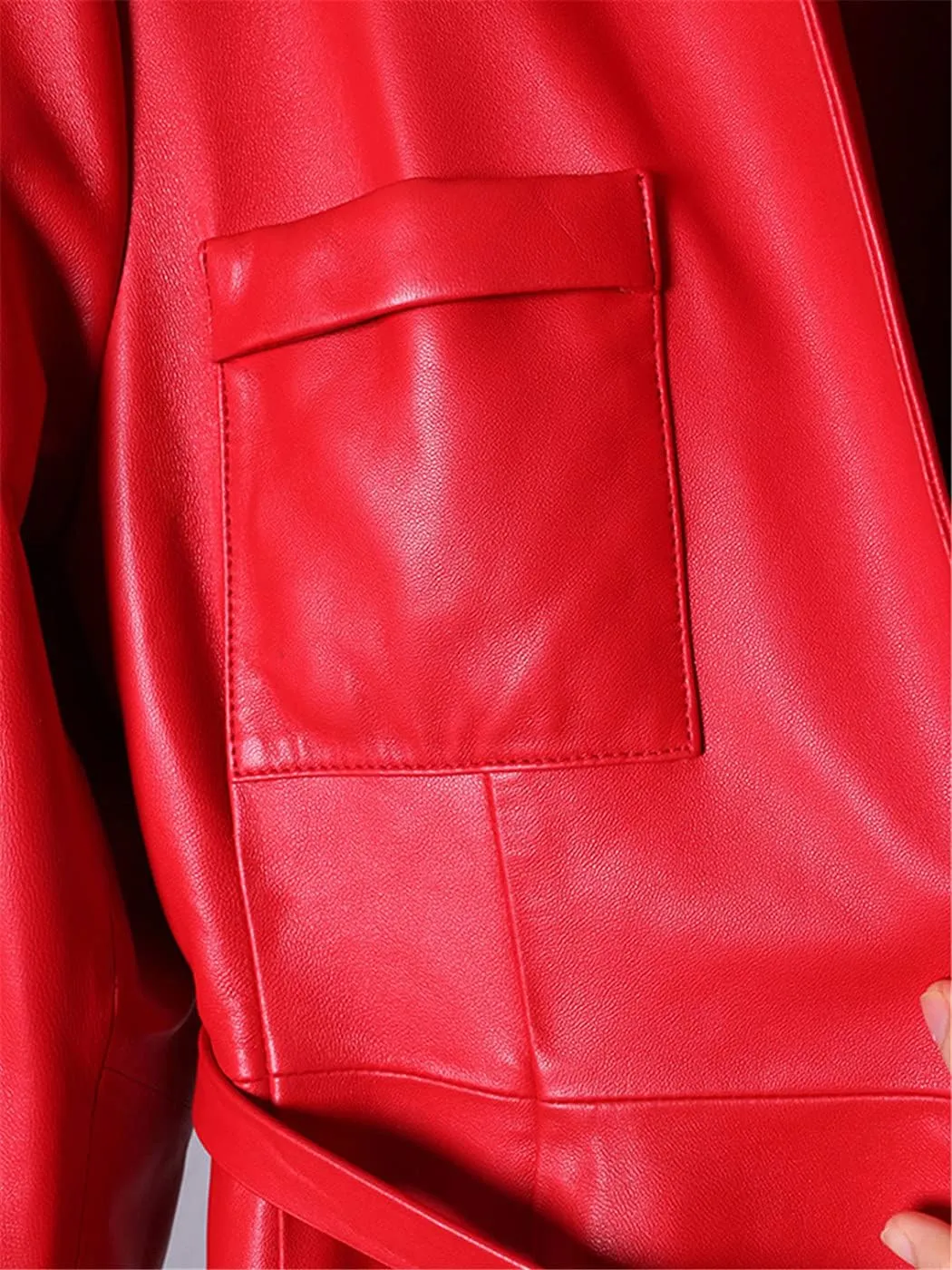 Red Black Maxi Leather Trench Coat, Women Long Skirted Elegant Overcoat Plus Size