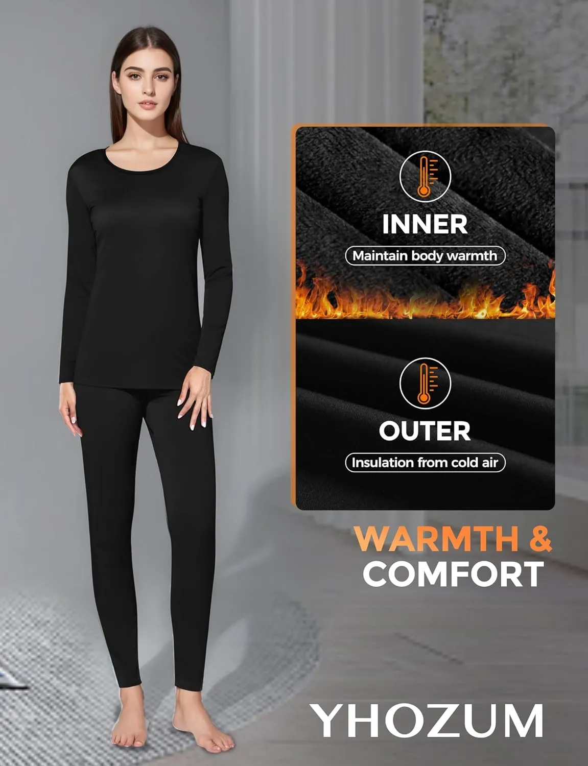 Thermal Underwear Set For Woman Long Johns Base Layer Fleece Lined Top and Bottom Winter Warm