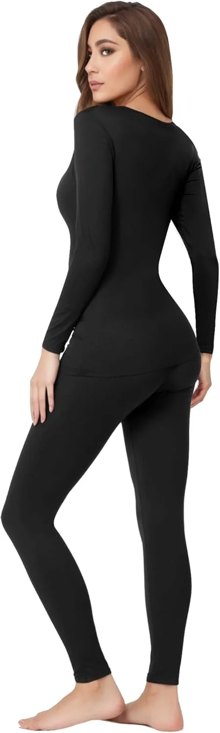 Thermal Underwear Set For Woman Long Johns Base Layer Fleece Lined Top and Bottom Winter Warm
