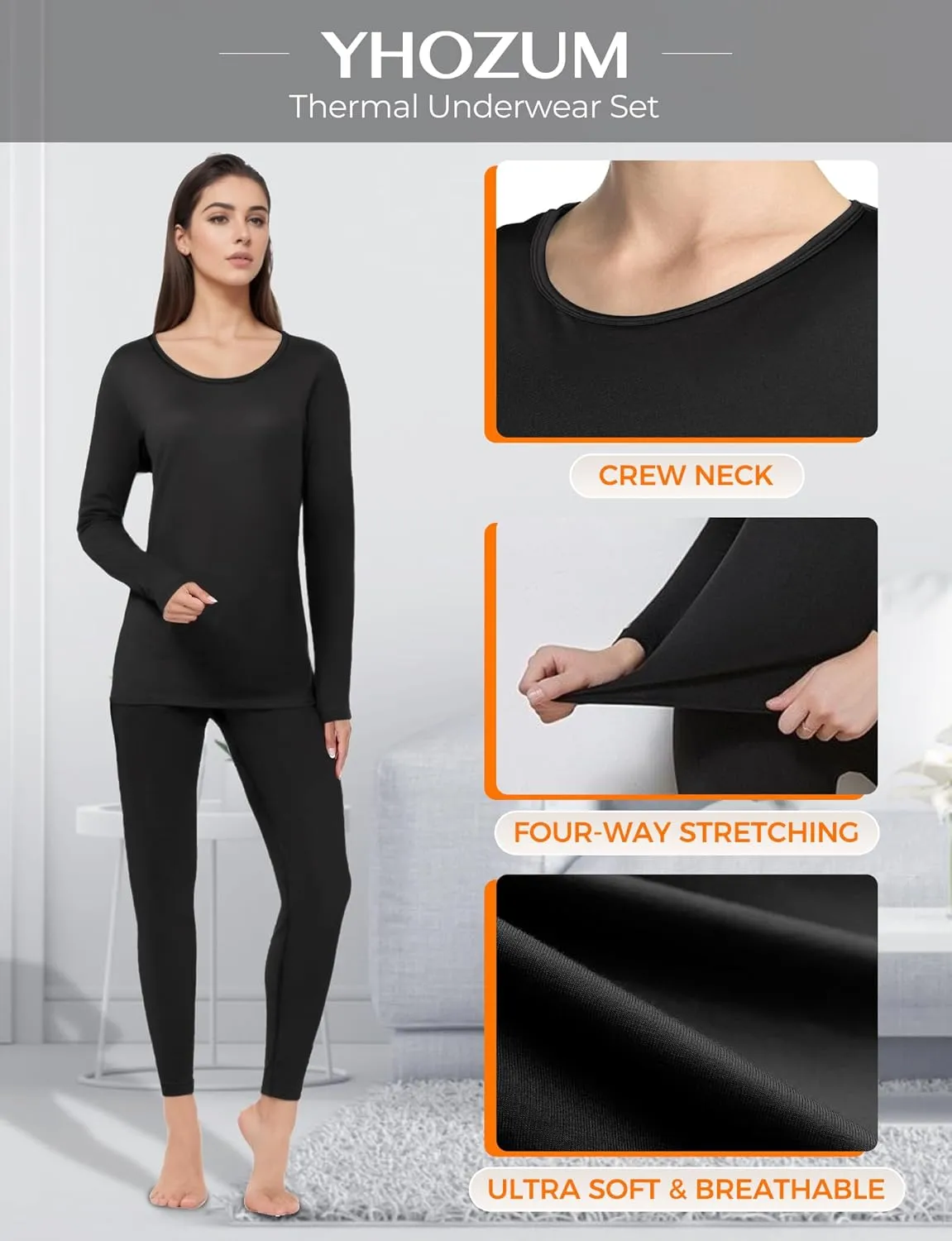 Thermal Underwear Set For Woman Long Johns Base Layer Fleece Lined Top and Bottom Winter Warm