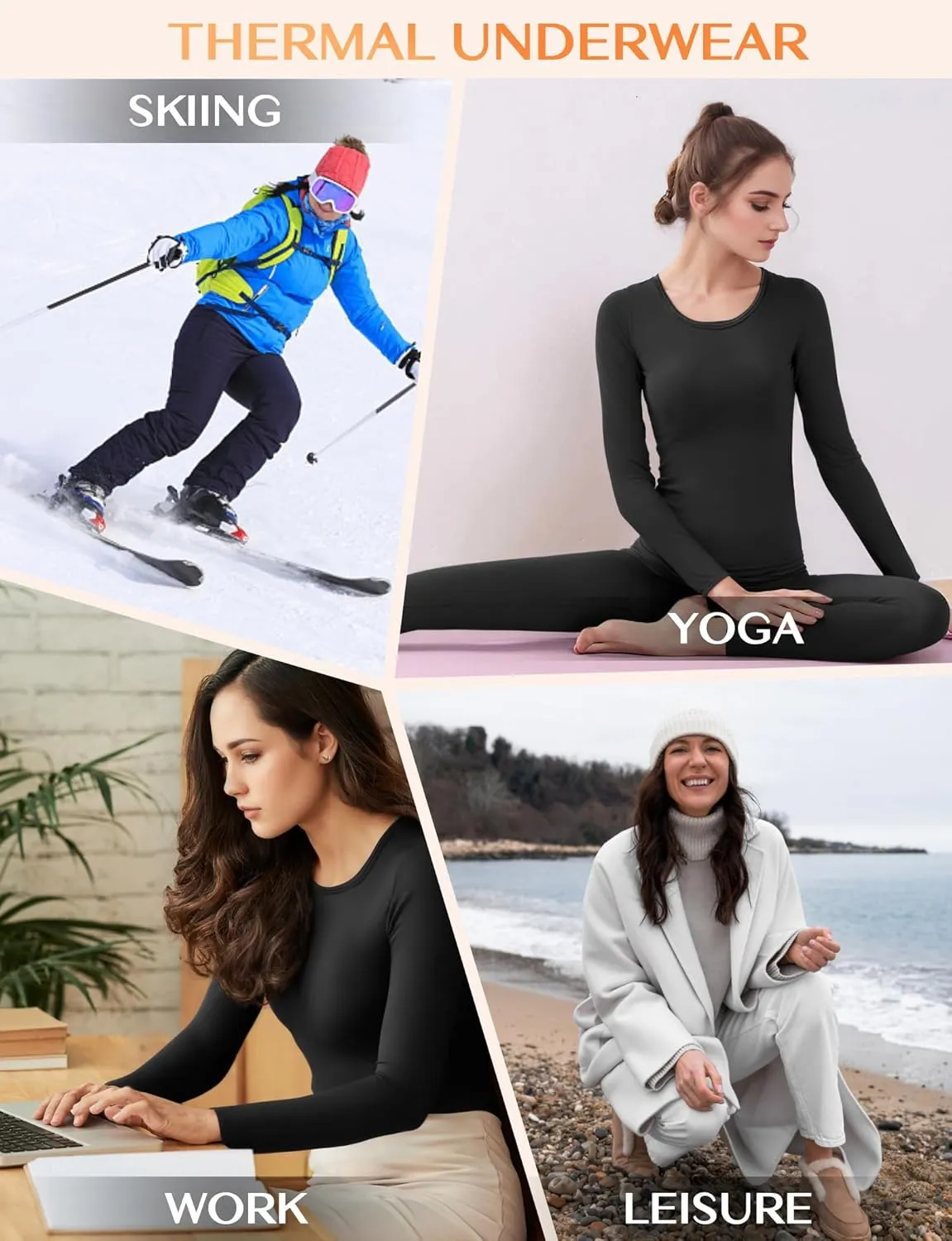 Thermal Underwear Set For Woman Long Johns Base Layer Fleece Lined Top and Bottom Winter Warm