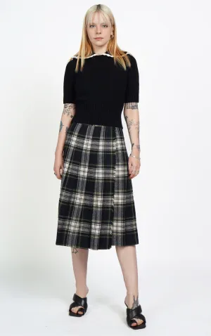 VINTAGE Wool Plaid Tartan Pleated Midi Wrap Skirt