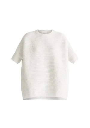 White and Multicolour Speckles Paisie Short Sleeve Ribbed Jumper