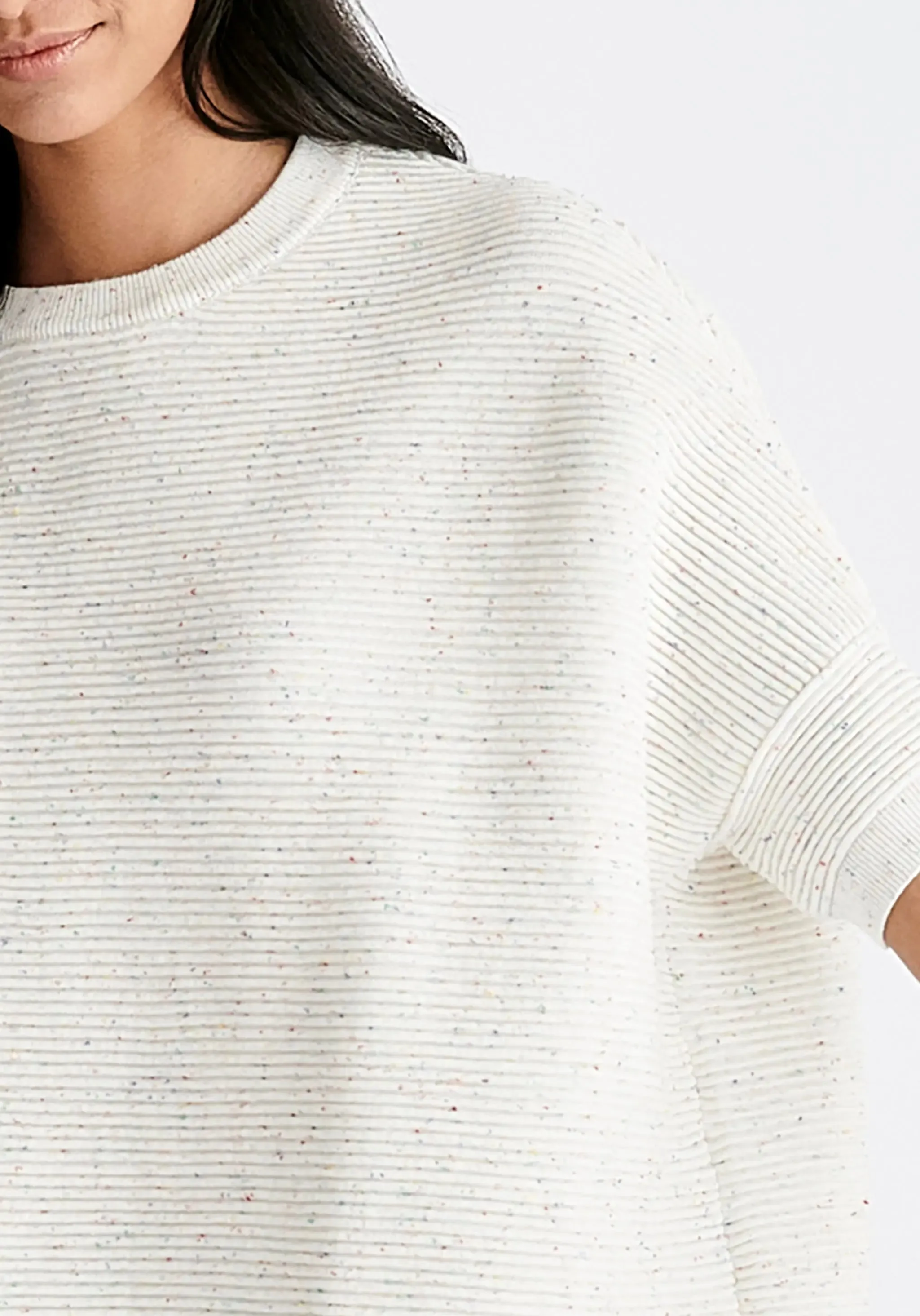 White and Multicolour Speckles Paisie Short Sleeve Ribbed Jumper
