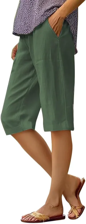 Women's Pedal Pushers Capri Jogger Pants Casual Linen Shorts Summer Lightweight Baggy Cropped Pant with Pocket