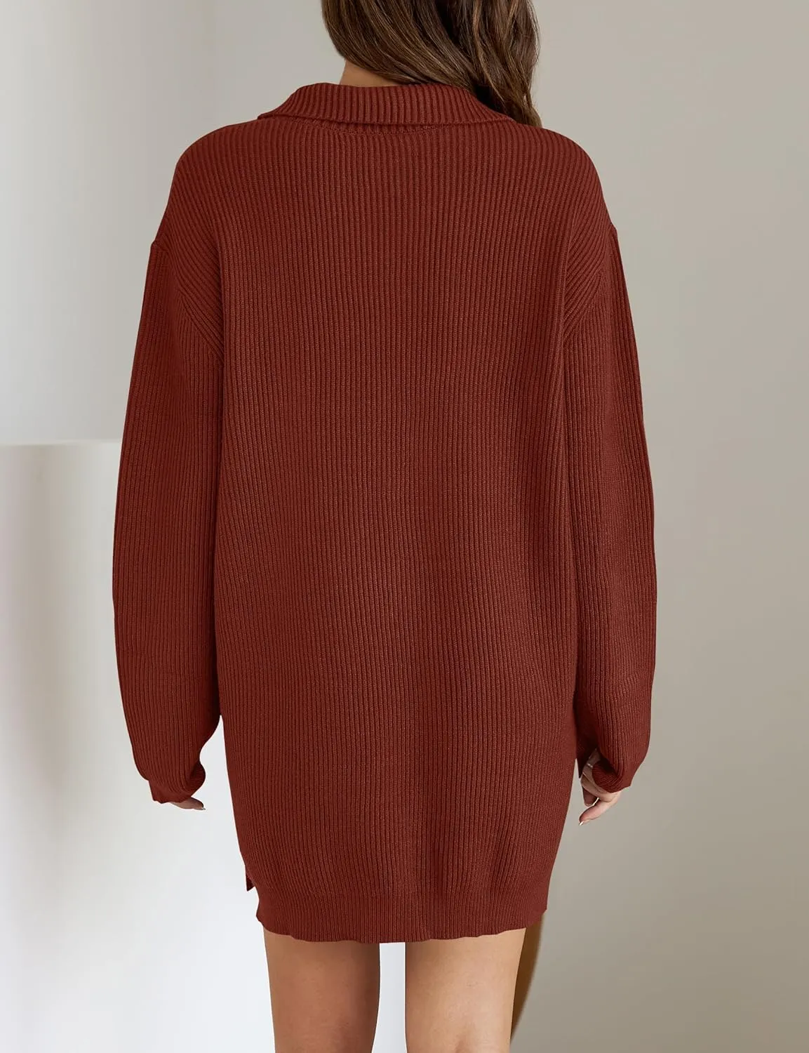 ZESICA Women's Long Sleeve Mini Sweater Dress Fall Quarter Zip Ribbed Knit Oversized Pullover Jumper Sweaters